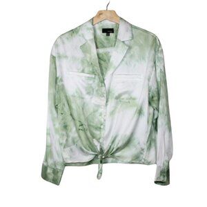 Lucy Paris womens button up shirt size M green tie dye long sleeve collared